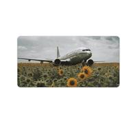 Leather Desk Pad Protector, Plane Flies to Sunflower Field Mouse Pad, Office Desk Mat XXL Extended Gaming Mousepad, Non-Slip Keyboard Pad Waterproof Writing Pad for Office Home 23.6" X 11.8"