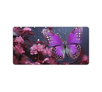 Leather Desk Pad Protector, Purple Plum Butterfly Mouse Pad, Office Desk Mat XXL Extended Gaming Mousepad, Non-Slip Keyboard Pad Waterproof Writing Pad for Office Home 23.6" X 11.8"