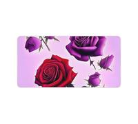 Leather Desk Pad Protector, Red and Purple Roses Mouse Pad, Office Desk Mat XXL Extended Gaming Mousepad, Non-Slip Keyboard Pad Waterproof Writing Pad for Office Home 23.6" X 11.8"