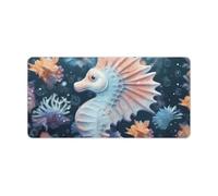 Leather Desk Pad Protector, Seahorse and Starfish Mouse Pad, Office Desk Mat XXL Extended Gaming Mousepad, Non-Slip Keyboard Pad Waterproof Writing Pad for Office Home 23.6" X 11.8"