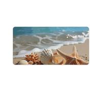 Leather Desk Pad Protector, Seashells Starfish on Beach Mouse Pad, Office Desk Mat XXL Extended Gaming Mousepad, Non-Slip Keyboard Pad Waterproof Writing Pad for Office Home 23.6" X 11.8"