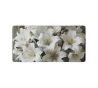 Leather Desk Pad Protector, White Lily Bouquet Mouse Pad, Office Desk Mat XXL Extended Gaming Mousepad, Non-Slip Keyboard Pad Waterproof Writing Pad for Office Home 23.6" X 11.8"