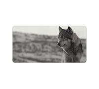 Leather Desk Pad Protector, Wolf On The Grass Mouse Pad, Office Desk Mat XXL Extended Gaming Mousepad, Non-Slip Keyboard Pad Waterproof Writing Pad for Office Home 23.6" X 11.8"
