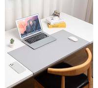 Leather Desk Pad with Edge Protector, Office Desk Mat for Writing Working Typing, Edge-Locked Large Mouse Mat, Comfortable Waterproof Wipeable Table Protector (40x70cm,Gray)