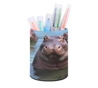 Leather Desk Pencil Holders Cute Hippos Pen Holder Round Makeup Brush Storage Stylish Office Decor Pen Cup Pen Organizer for Home Office