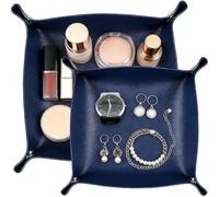 Leather Desktop Storage,Square PU leather storage box, Decorative Tray for Entryway Table to Hold Jewelry,Watch,Cosmetics,Keys,Phone,Wallet,Home & Office Accessories -blue-15 * 15CM-20 * 20CM