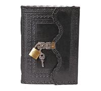 Leather Diary Journal with Lock Notepad Writing Book with Lock & Key Handmade Papers Designed for Home & Office, Vintage Antique Style Organizer Blank Notebook (Black)