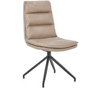 Leather Dining Chairs, 180° Swivel Upholstered Modern Dining Chairs with Metal Legs, Double-Layer Foam Seat Cushions for Home Office and Guest Reception, Khaki
