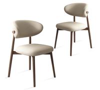 Leather Dining Chairs Set of 2 4 6 - High-Resilience Spon Cush Solid Wood Legs table & Slish for Kitchen/Dining Room Khaki & Dark Walnut h