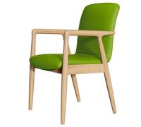 Leather dining chairs with armrests, mid-century modern chair with leather seat, upholstered living room armchairs with wooden legs, modern accent chair for the kitchen (dark green B, natural legs)