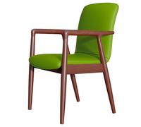 Leather dining chairs with armrests, mid-century modern chair with leather seat, upholstered living room armchairs with wooden legs, modern accent chair for the kitchen (dark green, brown legs)