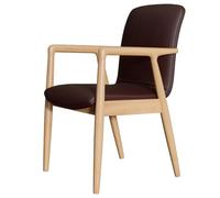 Leather dining chairs with armrests, mid-century modern chair with leather seat, upholstered living room armchairs with wooden legs, modern accent chair for the kitchen (dark brown, natural legs)