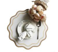 Leather dining mats with scratch and heat resistance, crafted for use in restaurants and For kitchens, combining durability with a fan-shaped design (khaki)