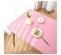Leather Dining Table Cover with Elastic Edge, Faux Leather Table Cloths for Square/Rectangle Tables, Vinyl Tablecloth Waterproof Oilproof Heat Proof Wipeable Table Protector Pad (90x150cm,Pink)