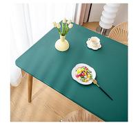 Leather Dining Table Cover with Elastic Edge, Faux Leather Table Cloths for Square/Rectangle Tables, Vinyl Tablecloth Waterproof Oilproof Heat Proof Wipeable Table Protector Pad (80x140cm,Green 2)