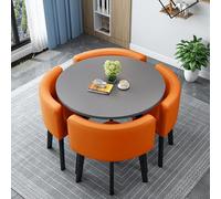 Leather Dining Table Set - Round/Square Dining Group with 4 Black Chairs for Kitchen Living Room - Space-Saving Furniture for 4 People - Modern Design