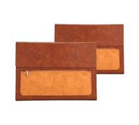 Leather Document 2Pcs A4 Leather File Folder Document Bag Large Capacity Business Briefcase Waterproof Data Contract Bill Office Supplies(Brown Without Handle)