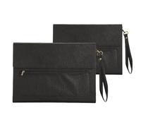 Leather Document 2Pcs A4 Leather File Folder Document Bag Large Capacity Business Briefcase Waterproof Data Contract Bill Office Supplies(Black with Handle)
