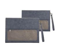 Leather Document 2Pcs A4 Leather File Folder Document Bag Large Capacity Business Briefcase Waterproof Data Contract Bill Office Supplies(Grey with Handle)