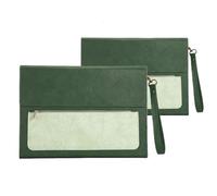Leather Document 2Pcs A4 Leather File Folder Document Bag Large Capacity Business Briefcase Waterproof Data Contract Bill Office Supplies(Green with Handle)