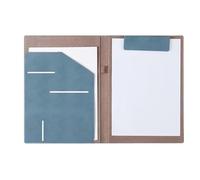 Leather Document Folder A4 PU Leather Business File Folders Organizer Case Vintage Binder Manager Clip Document Pads Office Folder Flip Writing Pad(Blue)