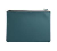 Leather Document Pouch A4 Leather Zipper Bag, Portable Business for Official Documents and Materials, Simple Invoice Storage(Haze Blue)