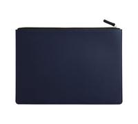 Leather Document Pouch A4 Leather Zipper Bag, Portable Business for Official Documents and Materials, Simple Invoice Storage(Dark Blue)