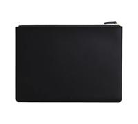 Leather Document Pouch A4 Leather Zipper Bag, Portable Business for Official Documents and Materials, Simple Invoice Storage(Black)