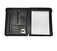 Leather Document Pouch Leather Folder Zippered Closure Portfolio for Business Card Interview Resume Binder(Black with Book)