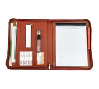 Leather Document Pouch Leather Folder Zippered Closure Portfolio for Business Card Interview Resume Binder(Brown with Book)