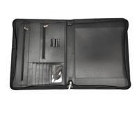 Leather Documents Leather Folder Zippered Closure Portfolio for Business IPad/Table and Card Interview Resume Binder(Black Without Book)