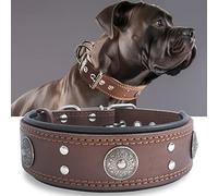 Leather Dog Collar, 2 inches Wide Heavy Duty Genuine Leather Collars, Handmade, Soft, and Luxury, Eye-catching Best Choice for Large and Medium Breed Dogs 22.5-26.5 inches