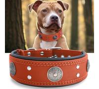Leather Dog Collar, 5 cm Wide Genuine Leather, Handmade and Soft, Luxurious and Outstanding, Best Choice for Large and Medium Breeds, Orange 57-67.5 cm