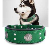 Leather Dog Collar, 5 cm Wide Genuine Leather, Handmade and Soft, Luxurious and Outstanding, Best Choice for Large and Medium Breeds, Green 42-52 cm