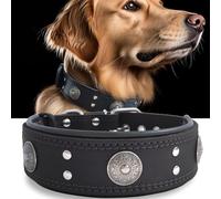 Leather Dog Collar, 5 cm Wide, Robust Genuine Leather Collar, Handmade, Soft and Luxurious, Eye-catching, Best Choice for Large and Medium Dog Breeds, Black, 42-52 cm