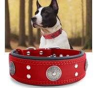 Leather Dog Collar, 5 cm Wide, Robust Genuine Leather Collar, Handmade, Soft and Luxurious, Eye-catching Best Choice for Large and Medium Dog Breeds, Red, 42-52 cm