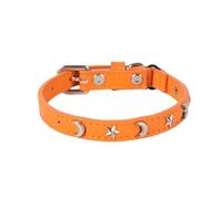 Leather Dog Collar for Small Dogs, Soft Adjustable Star Moon Rivet Studded Collars for Boy Girl Dogs, Puppy Collars with Quick Release Metal Buckle for Walking (F)