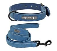 Leather Dog Collar Leash Set Personalized Soft Dog Collar Leash Padding(Blue,XL)