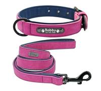 Leather Dog Collar Leash Set Personalized Soft Dog Collar Leash Padding(Rose Red,XL)