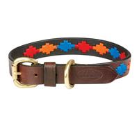 WeatherBeeta Polo Leather Dog Collar Beaufort Brown/Red/Orange/Blue - Extra Large