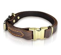 Leather Dog Collar with Metal Quick Release Buckle, Soft Genuine Cowhide Heavy Duty Metal Dog Collar Adjustable for Small Medium Large Dogs Pets. (M, Neck 14-22"(Release Buckle))