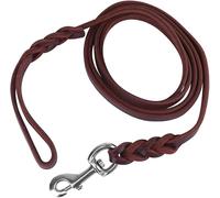 Leather Dog Lead Braided Brown Leather Pet Leash Dog Training Lead Rope Pet Walking Leads for Medium Large Dogs (5.25ft)