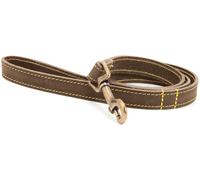 Leather Dog Lead - Brown Sable. Metal Trigger Clip, Sewn, Strong. 1.9cm x 100cm.