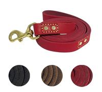 Leather Dog Leash 6 ft x 1 inch Heavy Duty Genuine Leather Dog Training Leash Soft and Strong Leather Leash for Small and Medium Dogs Red
