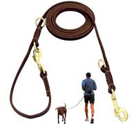 Leather Dog Leash 8ft for Small Medium Dogs, Luxurious Leather Puppy Leash with Multi-Function and Hands-Free, Durable Double - Stitched Lead for Walking & Running (Brown)