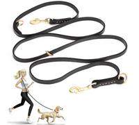 Leather Dog Leash 8ft, Soft Multi-Function 6 in 1 Leather Training Walking Lead, Hands Free Leash, Dual, Crossbody Pet Leashes for Medium and Large Dogs, Service Dogs (8 Foot*5/8", Black)