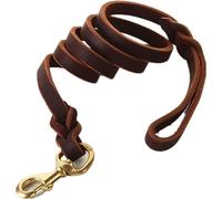 Leather Dog Leash, Braided Heavy Duty Genuine Leather Lead with Strong Metal Swivel Clip, 4.92ft for Pets
