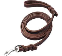 Leather Dog Leash, Braided Heavy Duty Genuine Leather Lead with Strong Metal Swivel Clip, 4.92ft for Pets