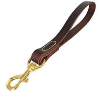 Leather Dog Leash for Large Dogs, 11.8 in Short Traffic Lead with 0.8 in Width, Reinforced Stitching and Deep Brown Handle, Zinc Alloy Hook for Walking and Training