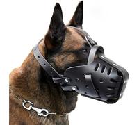 Leather Dog Muzzle for Medium & Large Dogs - Adjustable Anti-Bite Mask for German Shepherd, Doberman - Secure Training & Service Use(L)